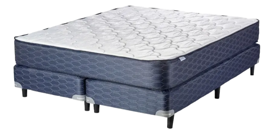 Sommier Suavestar con colchón blanco acolchado y base azul